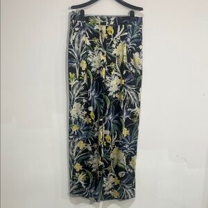 Zara Floral Wide Leg Pants - Black, Yellow, White